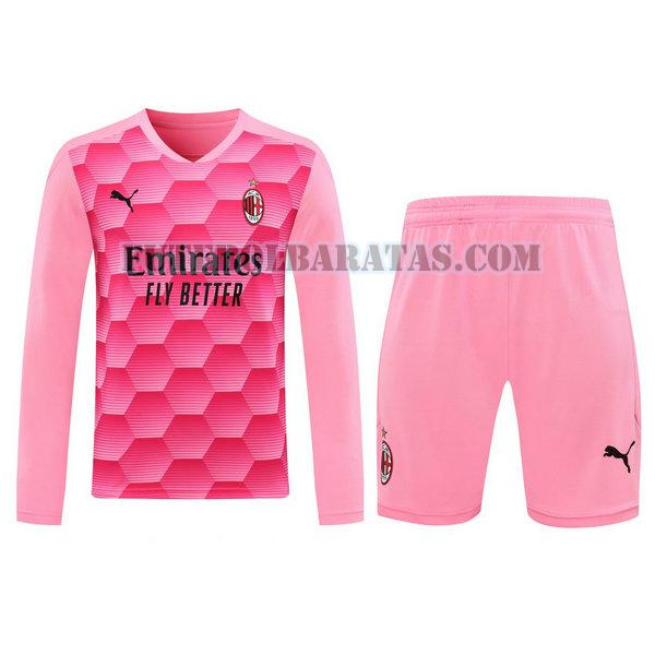 camisa+calção ac milan 2021 goleiro manga comprida - rosa homens