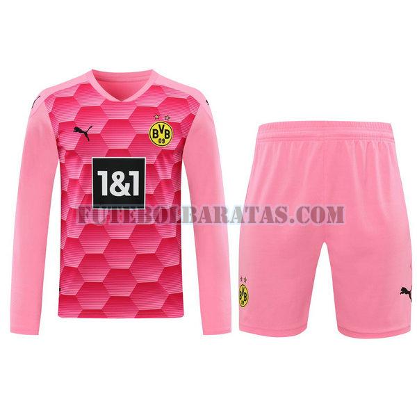 camisa+calção borussia dortmund 2021 goleiro manga comprida - rosa homens