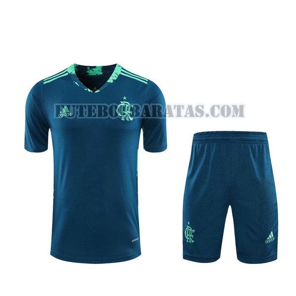 camisa+calção flamengo 2021 goleiro - azul homens