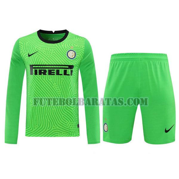 camisa+calção inter de milão 2021 goleiro manga comprida - verde homens