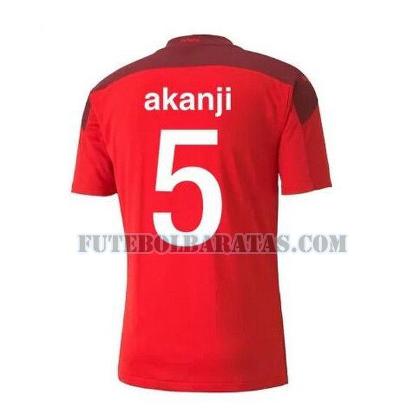 camisa akanji 5 suíça 2020-2021 home - vermelho homens
