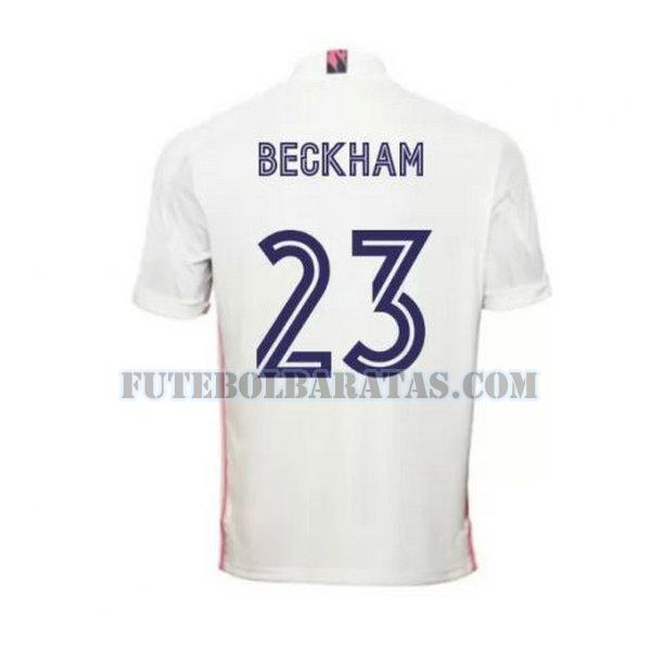 camisa beckham 23 real madrid 2020-2021 home - branco homens