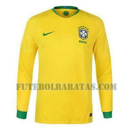 camisa brasil 2018 home manga comprida - amarelo homens