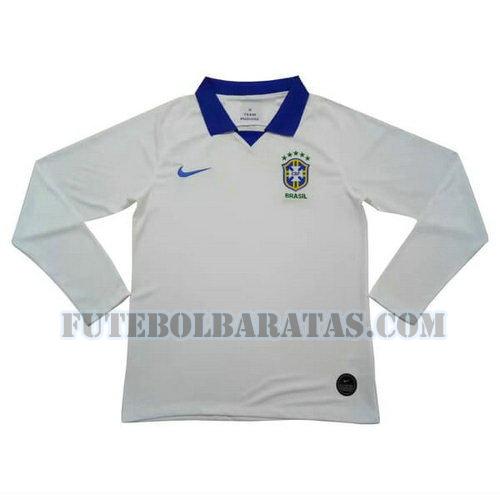 camisa brasil 2019 away manga comprida - branco homens