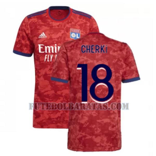 camisa cherki 18 lyon frança 2021 2022 away - vermelho homens