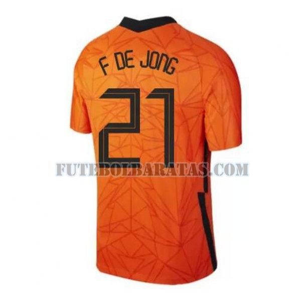 camisa f de jong 21 holanda 2020 home - laranja homens