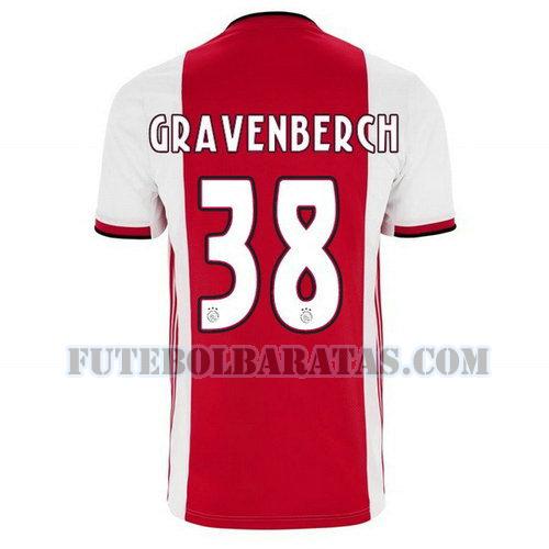 camisa gravenberch 38 ajax amsterdam 2019-2020 home - vermelho homens