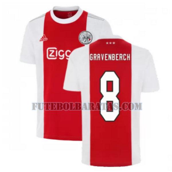 camisa gravenberch 8 ajax amsterdam 2021 2022 home - vermelho branco homens