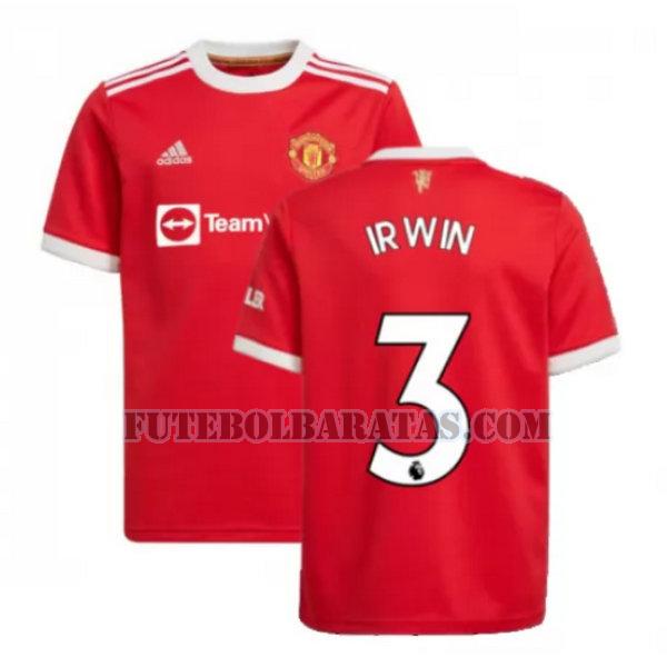 camisa irwin 3 manchester united 2021 2022 home - vermelho homens
