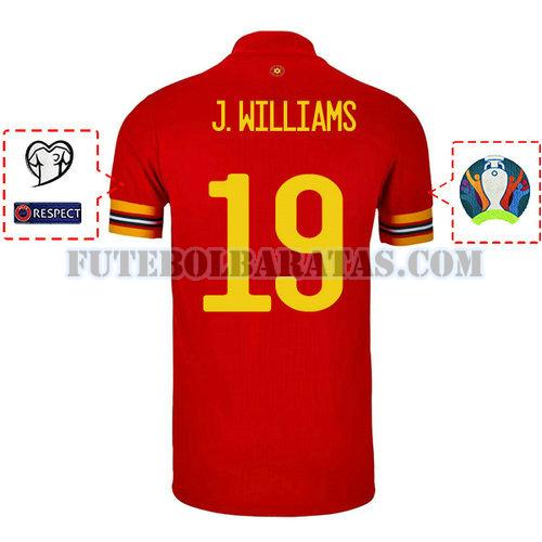 camisa jonathan williams 19 país de gales 2020 home - vermelho homens