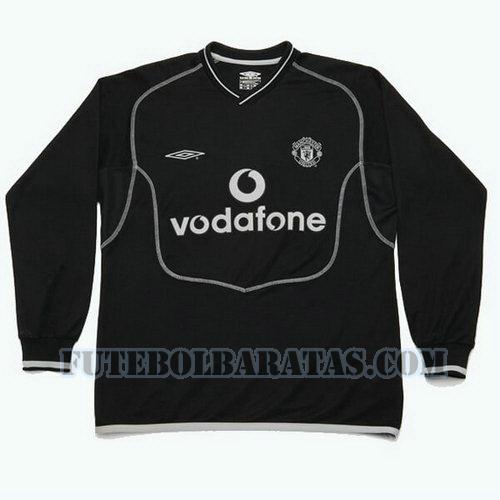 camisa manchester united 2000 2002 away manga comprida - preto homens