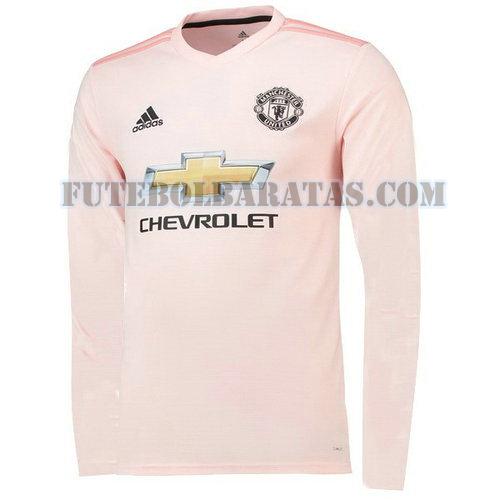 camisa manchester united 2018-2019 away manga comprida - rosa homens
