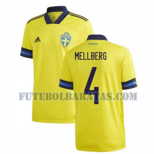 camisa mellberg 4 suécia 2020 home - amarelo homens
