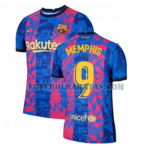 camisa memphis 9 barcelona 2021 2022 third - azul vermelho homens