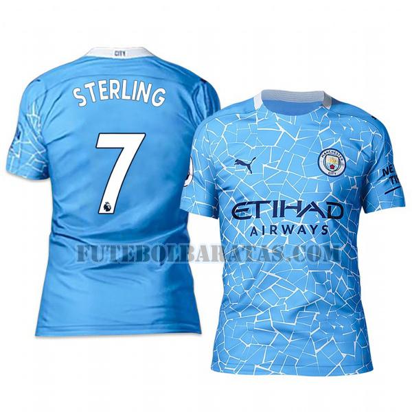 camisa raheem sterling 7 manchester city 2020-2021 home - azul homens