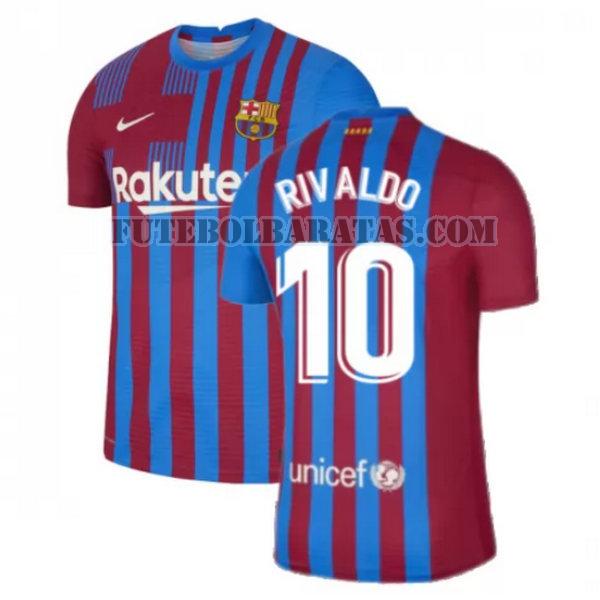 camisa rivaldo 10 barcelona 2021 2022 home - vermelho branco homens