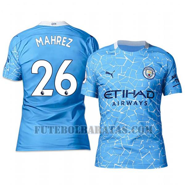 camisa riyad mahrez 26 manchester city 2020-2021 home - azul homens