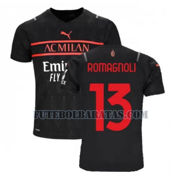 camisa romagnoli 13 ac milan 2021 2022 third - preto homens