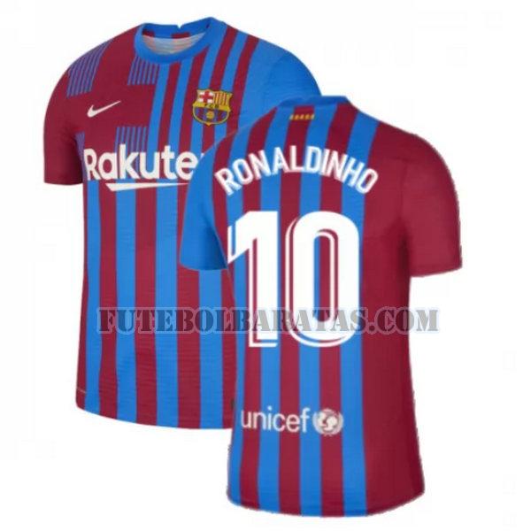camisa ronaldinho 10 barcelona 2021 2022 home - vermelho branco homens