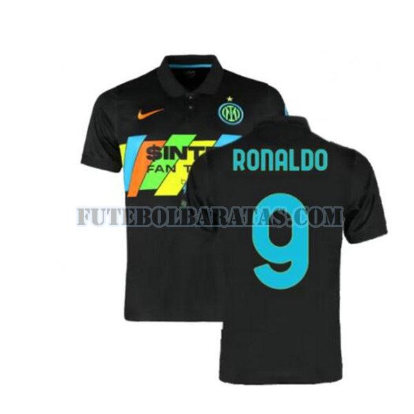 camisa ronaldo 9 inter de milão 2021 2022 third - preto homens