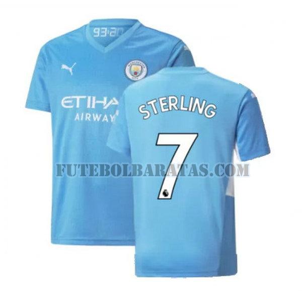 camisa sterling 7 manchester city 2021 2022 home - azul homens
