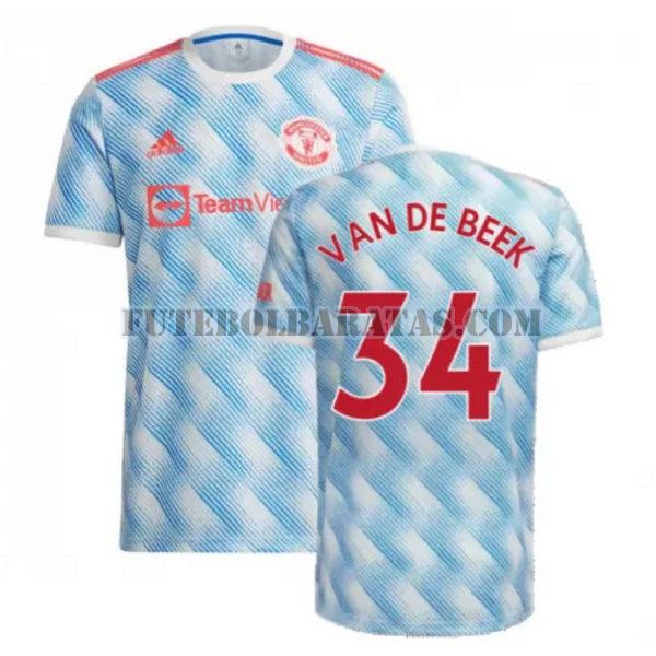 camisa van de beek 34 manchester united 2021 2022 away - azul homens