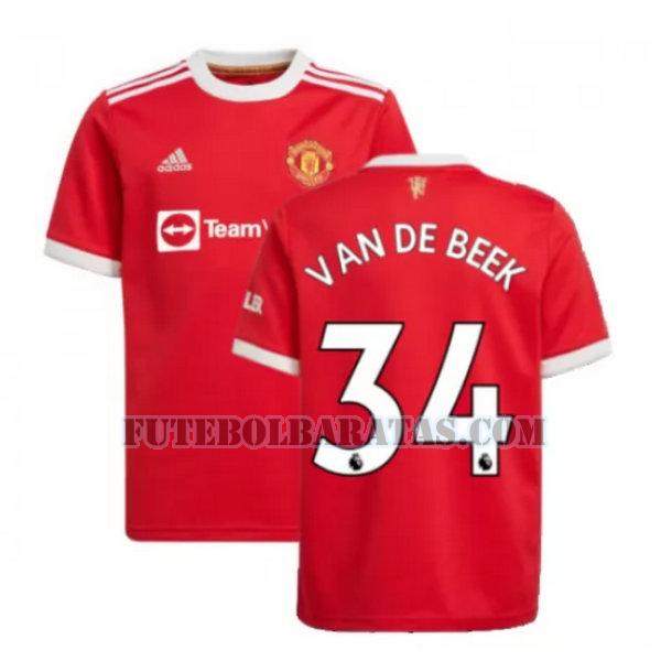 camisa van de beek 34 manchester united 2021 2022 home - vermelho homens