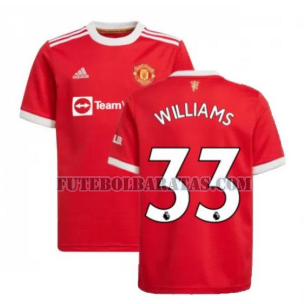 camisa williams 33 manchester united 2021 2022 home - vermelho homens
