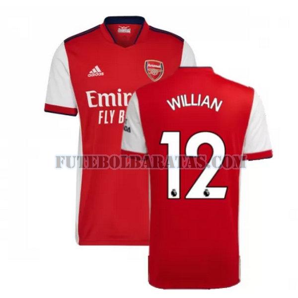 camisa willian 12 arsenal 2021 2022 home - vermelho homens
