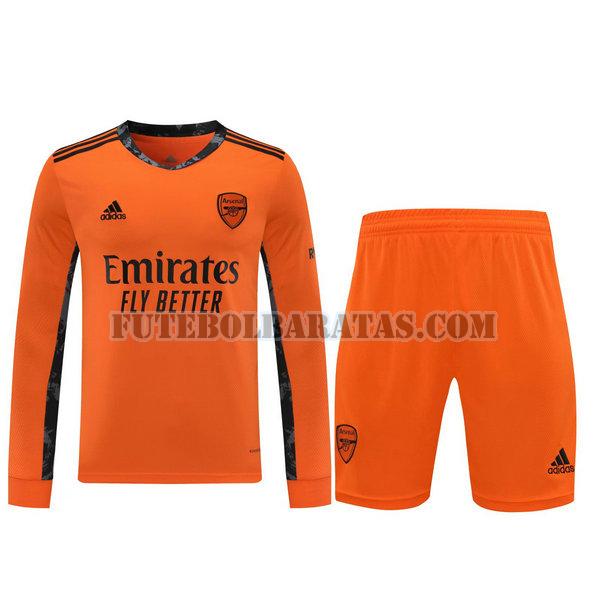 camisas+calção arsenal 2021 goleiro manga comprida - laranja homens