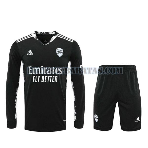 camisas+calção arsenal 2021 goleiro manga comprida - preto homens