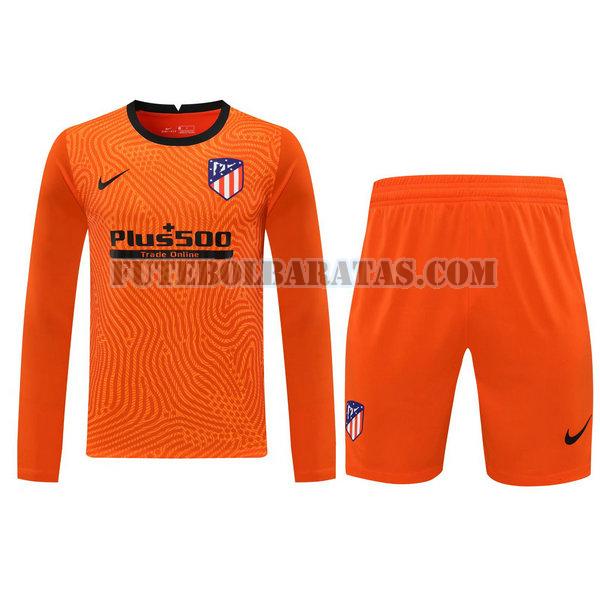camisas+calção atlético madrid 2021 goleiro manga comprida - laranja homens