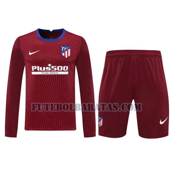 camisas+calção atlético madrid 2021 goleiro manga comprida - vermelho homens