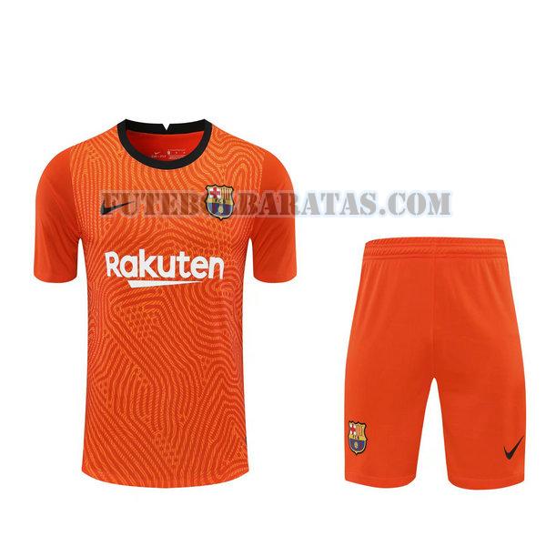 camisas+calção barcelona 2021 goleiro - laranja homens
