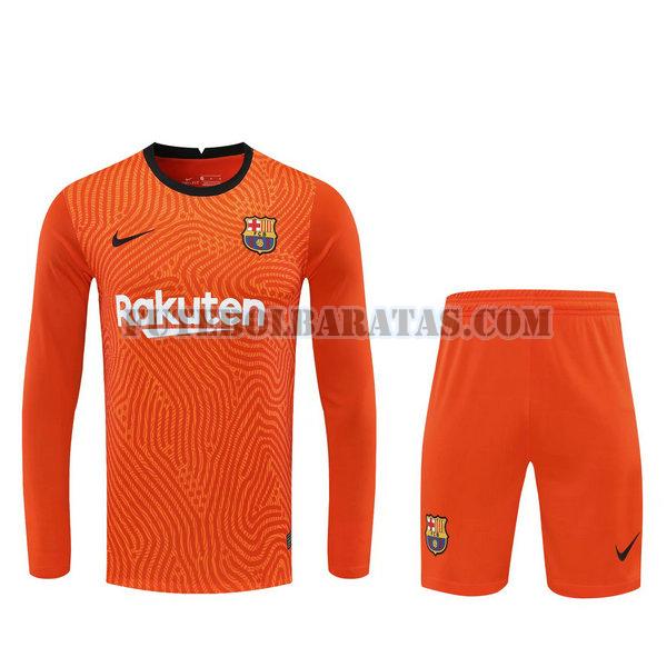 camisas+calção barcelona 2021 goleiro manga comprida - laranja homens