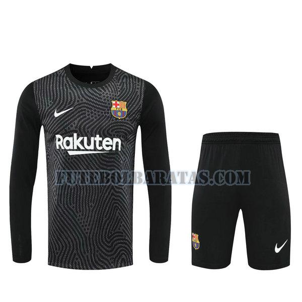 camisas+calção barcelona 2021 goleiro manga comprida - preto homens