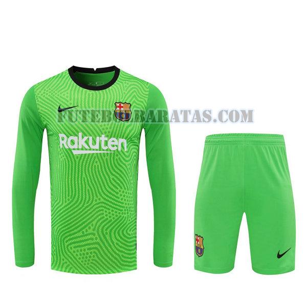 camisas+calção barcelona 2021 goleiro manga comprida - verde homens