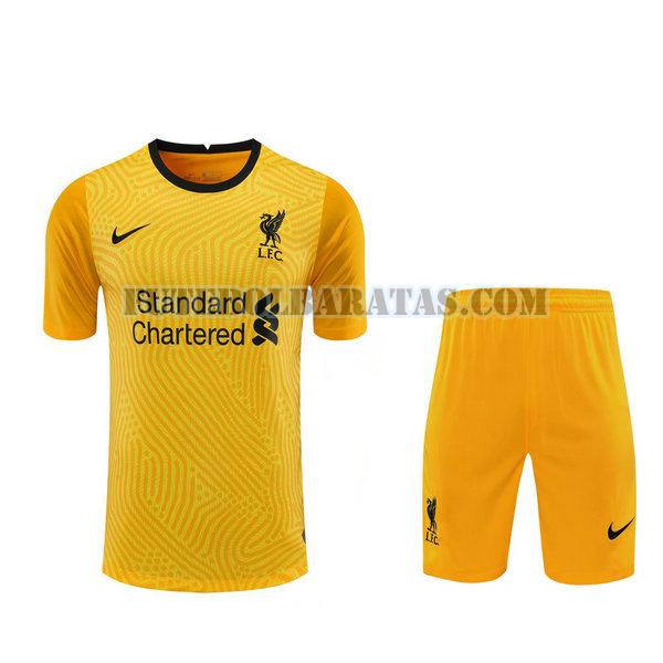 camisas+calção liverpool 2021 goleiro - amarelo homens