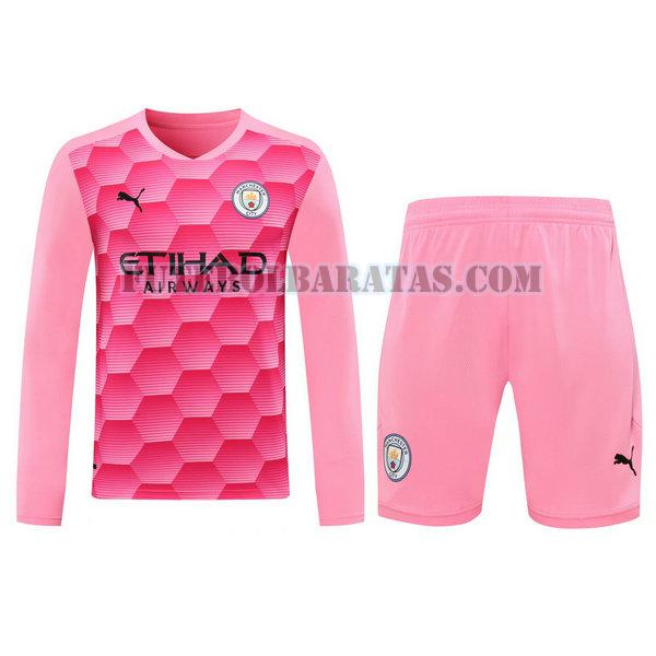 camisas+calção manchester city 2021 goleiro manga comprida - rosa homens