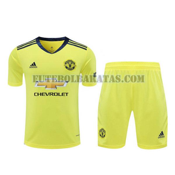 camisas+calção manchester united 2021 goleiro - amarelo homens