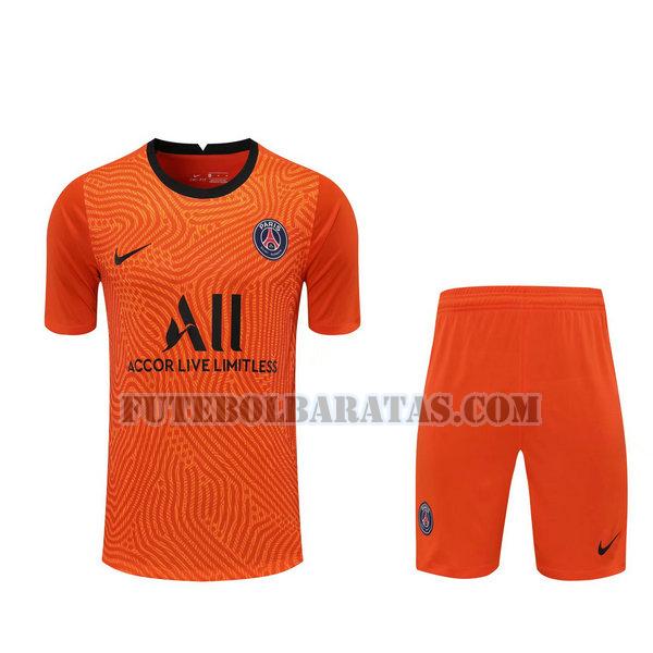 camisas+calção paris saint-germain 2021 goleiro - laranja homens
