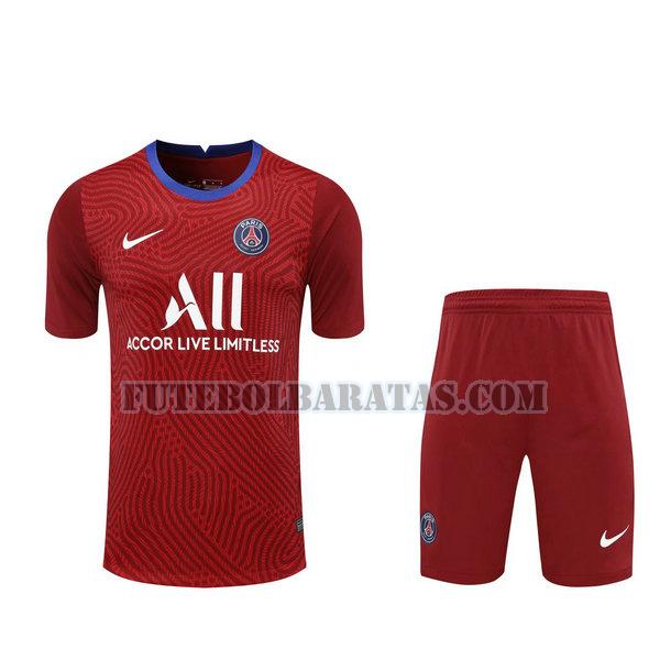 camisas+calção paris saint-germain 2021 goleiro - vermelho homens