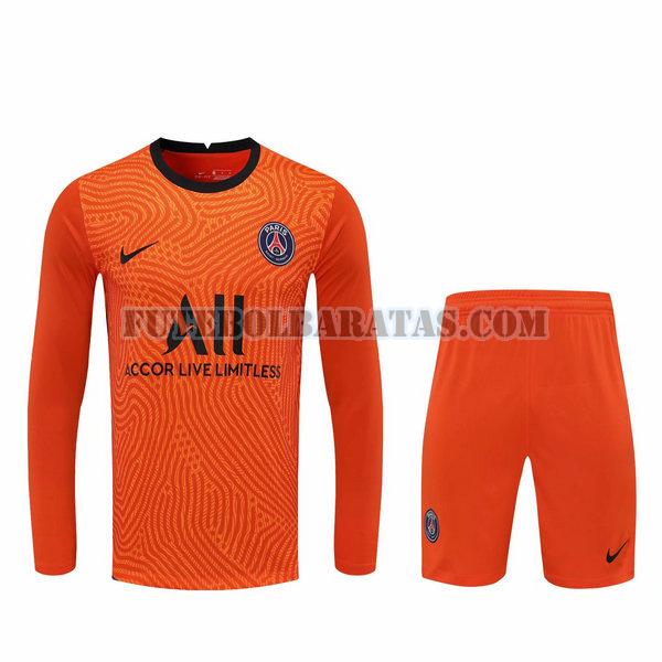 camisas+calção paris saint-germain 2021 goleiro manga comprida - laranja homens