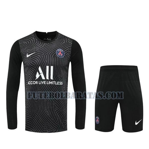camisas+calção paris saint-germain 2021 goleiro manga comprida - preto homens