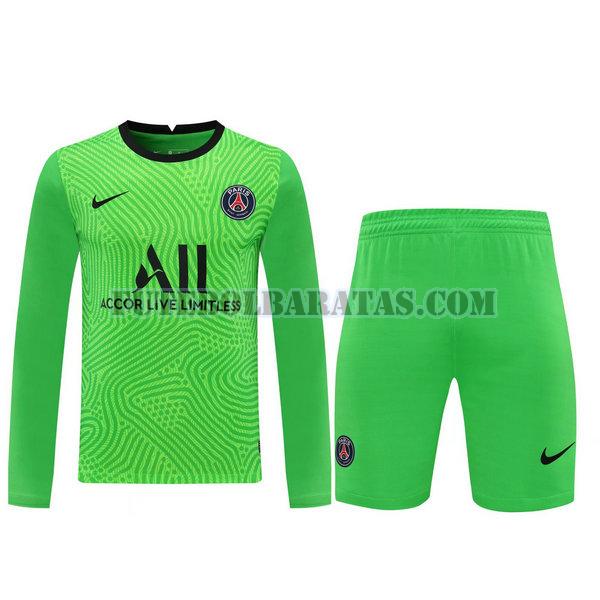 camisas+calção paris saint-germain 2021 goleiro manga comprida - verde homens