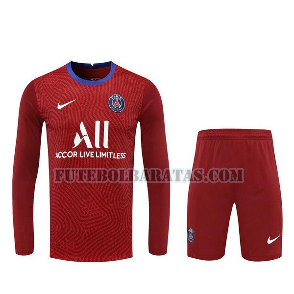 camisas+calção paris saint-germain 2021 goleiro manga comprida - vermelho homens