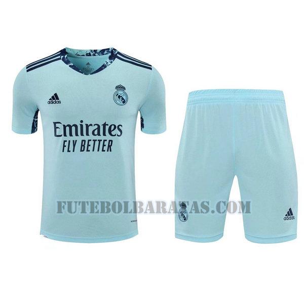 camisas+calção real madrid 2021 goleiro - azul homens