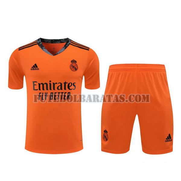 camisas+calção real madrid 2021 goleiro - laranja homens