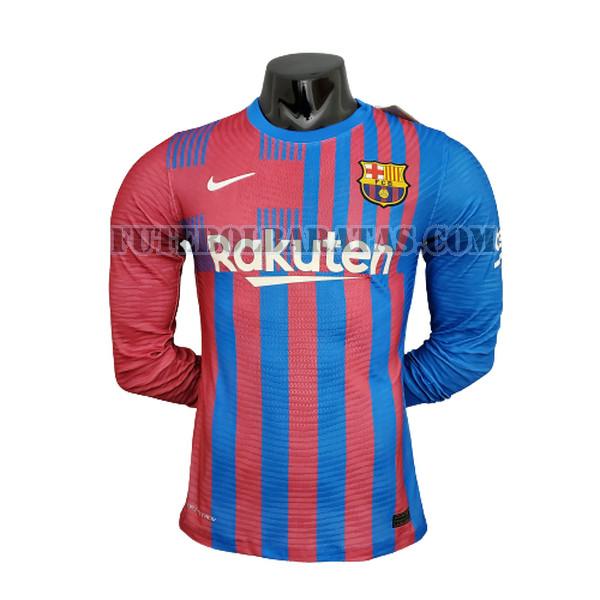 manga comprida camisa barcelona 2021 2022 home player - azul vermelho homens
