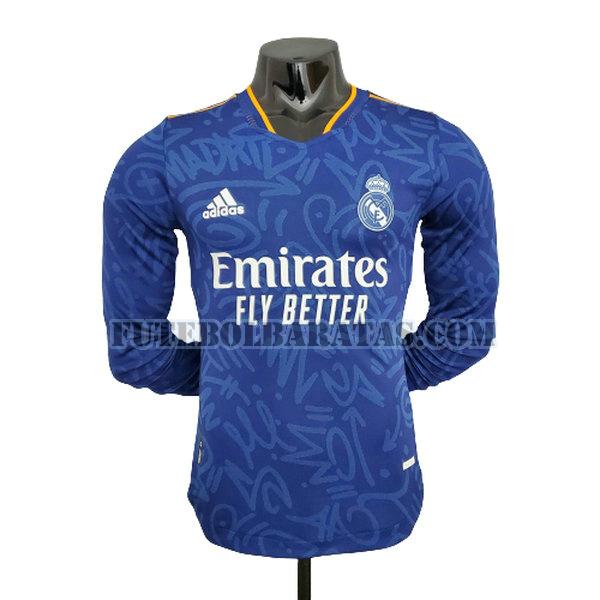 manga comprida camisa real madrid 2021 2022 away player - azul homens